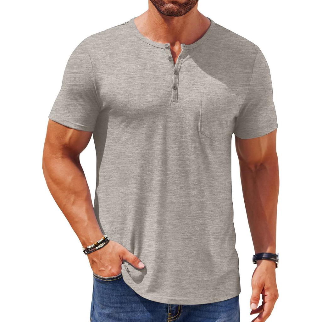 Men's Casual Slim Short Sleeve Fashion T-shirt Button-down -neck Summer