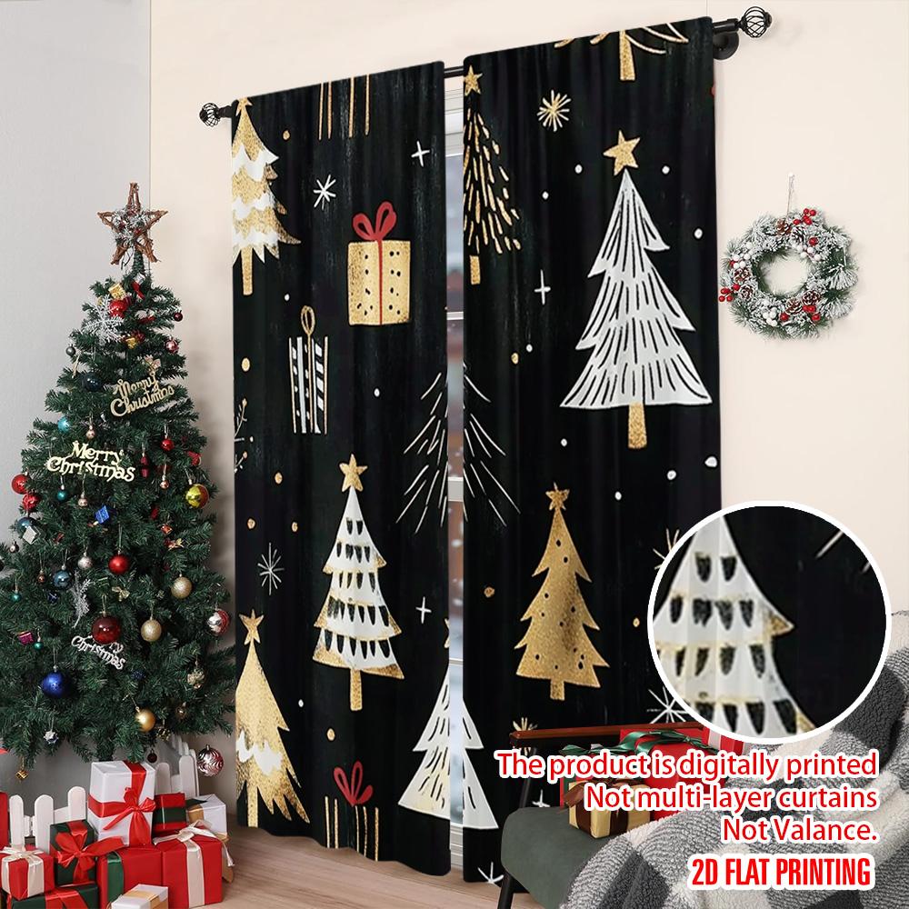 2pcs 2D flat printing Merry Christmas Popular Window Curtains Christmas tree_ Versatile Polyester Without Electricity Party