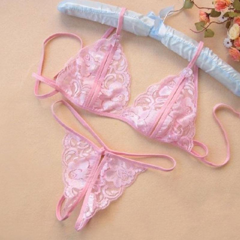 Crotchless Lace Bikini Three Point Female Lingerie Babydoll See Through Glamour Bra+Underwear Sexy Glamour Underwear Set
