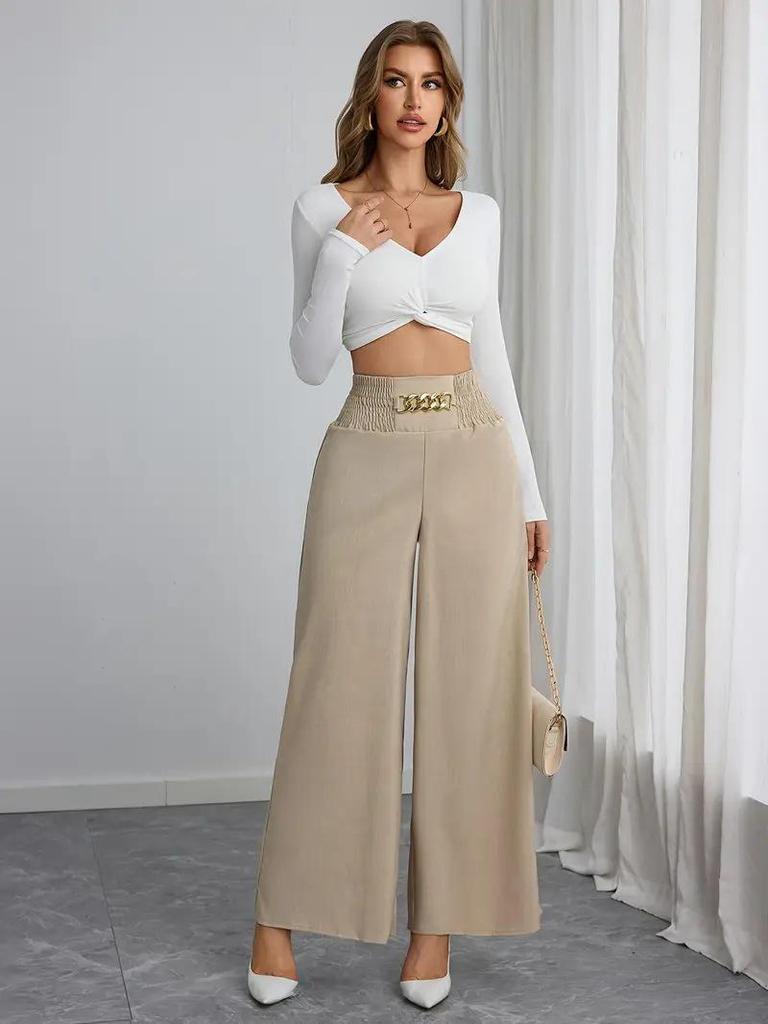 2025 High-Waisted Slimming Chain Ruched Wide-Leg Pants for Spring and Autumn