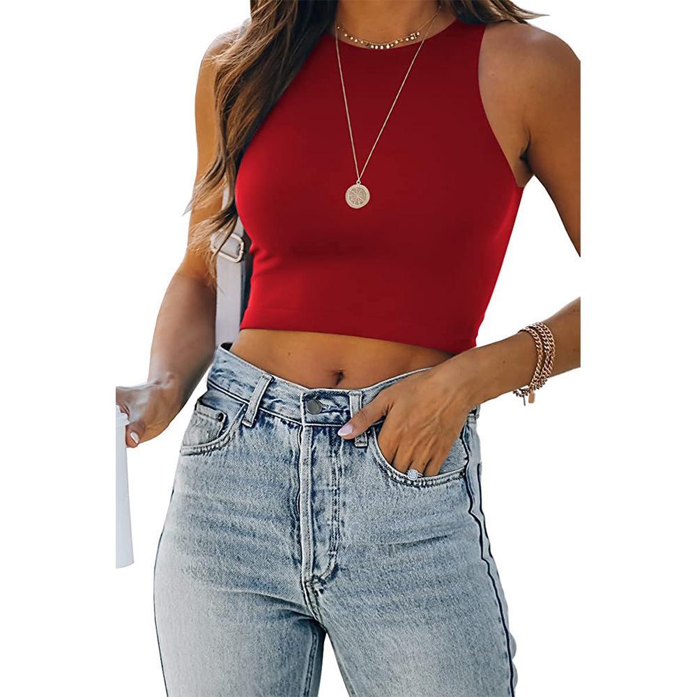European & American Women s Sleeveless Racerback Crop Top XXXL