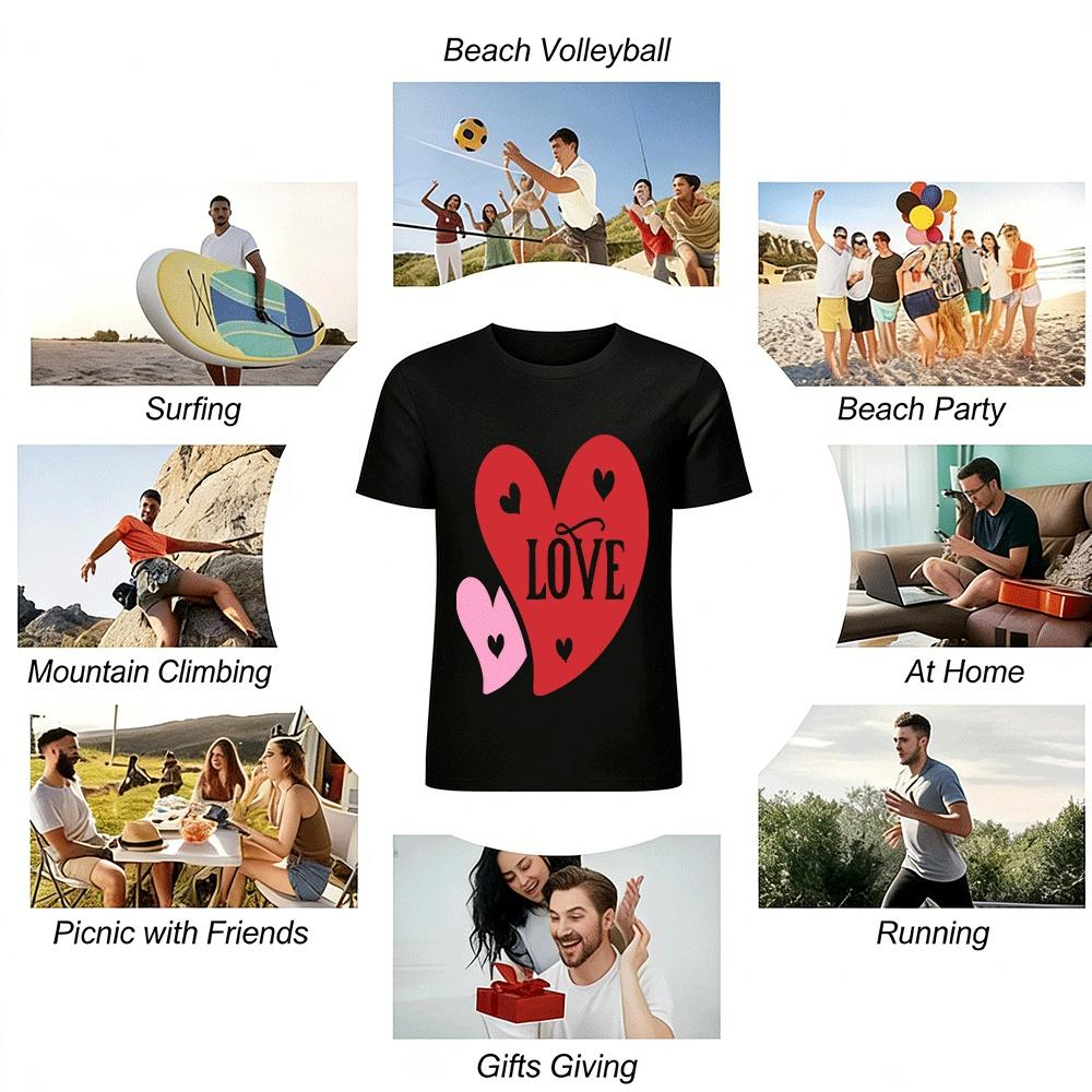 Love Heart Print Couple Casual Top Sweet Valentine's Day Vibe T-Shirt Pure cotton T-shirt