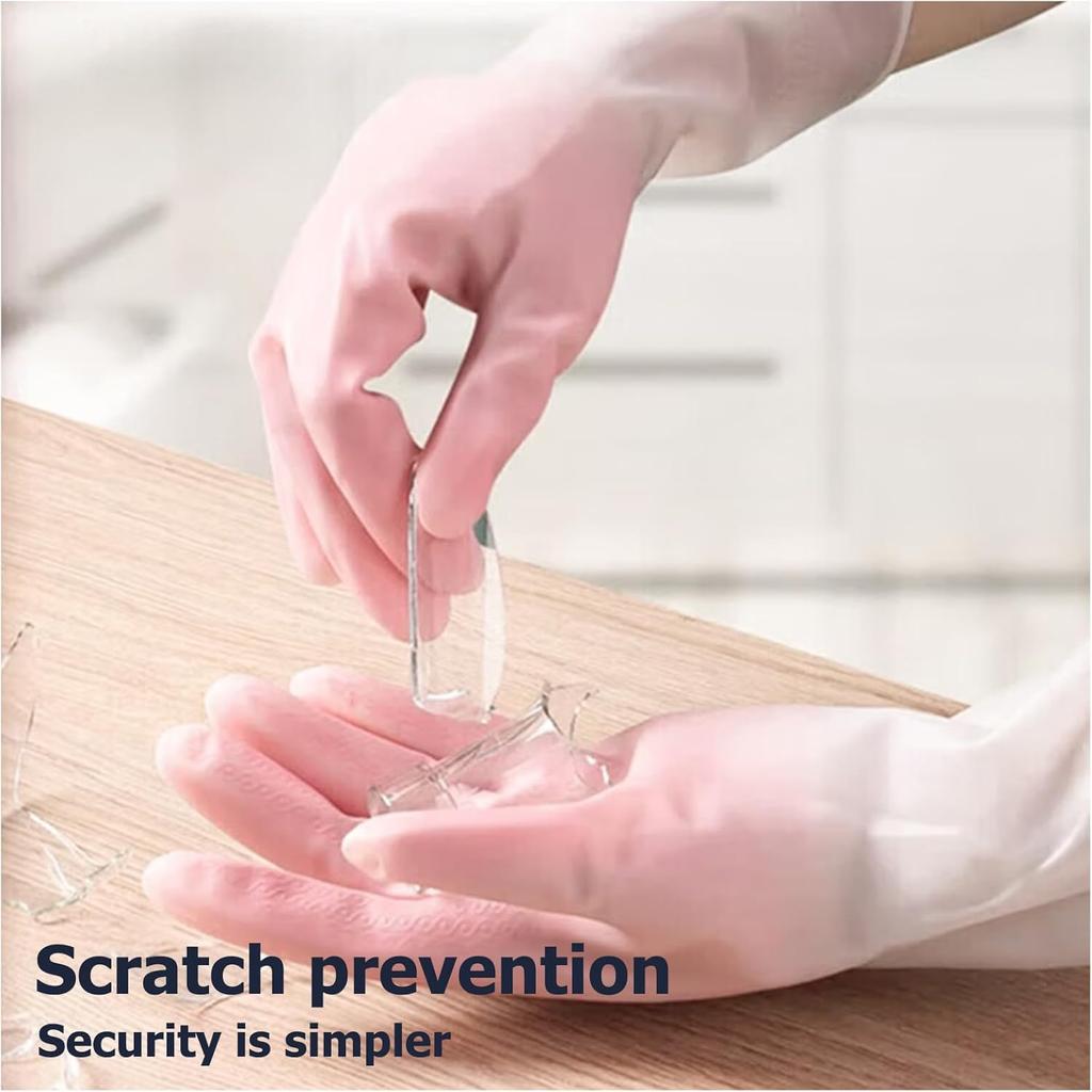 3 Pairs Rubber Cleaning Gloves, Reusable Dishwashing Gloves for Kitchen Household Washing Dishes Tool, Non-Slip