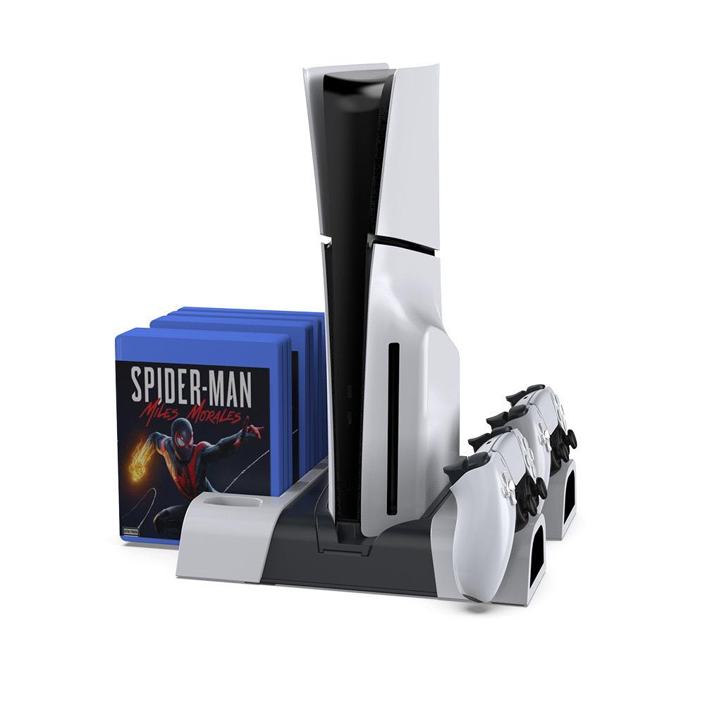 PS5 Slim Console with Ambient Light Base, Cooler, Dual Controller Charger, and Disc Storage Rack