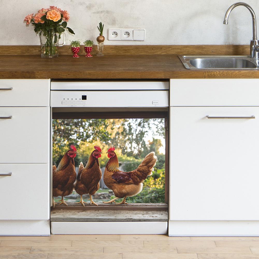 Rooster Dishwasher Sticker Home Background Landscaping Decorative Wall Sticker