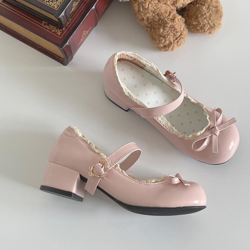 Versatile French ballet style thick heel heightening shallow mouth single shoes women's summer 2025 new skirt JK Mary Jane lo shoes