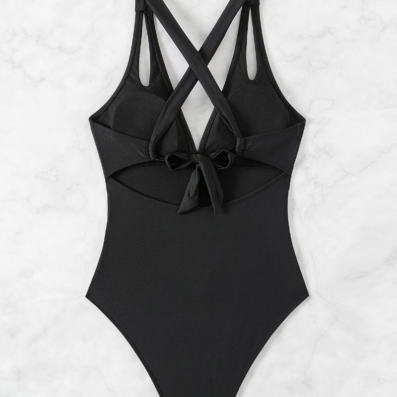 New Backless Wrinkled Strap-up High-waisted Bikini One-piece Swimsuit Swimsuit Women