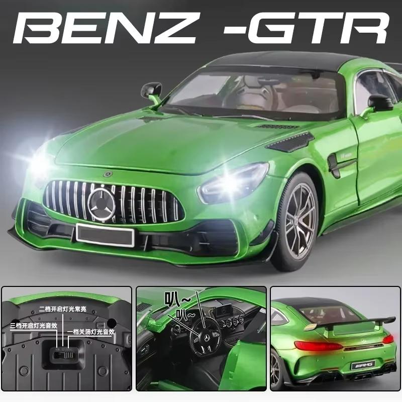 Velký 1:18 Mercedes-Benz AMG GTR model auta Kovové tlakově lité vozidlo Sběratelské hobby zvuková a světelná stahovací miniaturní hračka pro chlapce, děti dárek