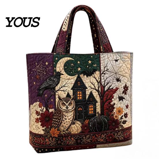 Katzenmotiv Wiederverwendbare Einkaufstasche Halloween Gesteppte Tragetasche, Kürbis Geist Aufdruck Schulter Leichte Pendler Tasche Polyester Handtasche für Freizeit