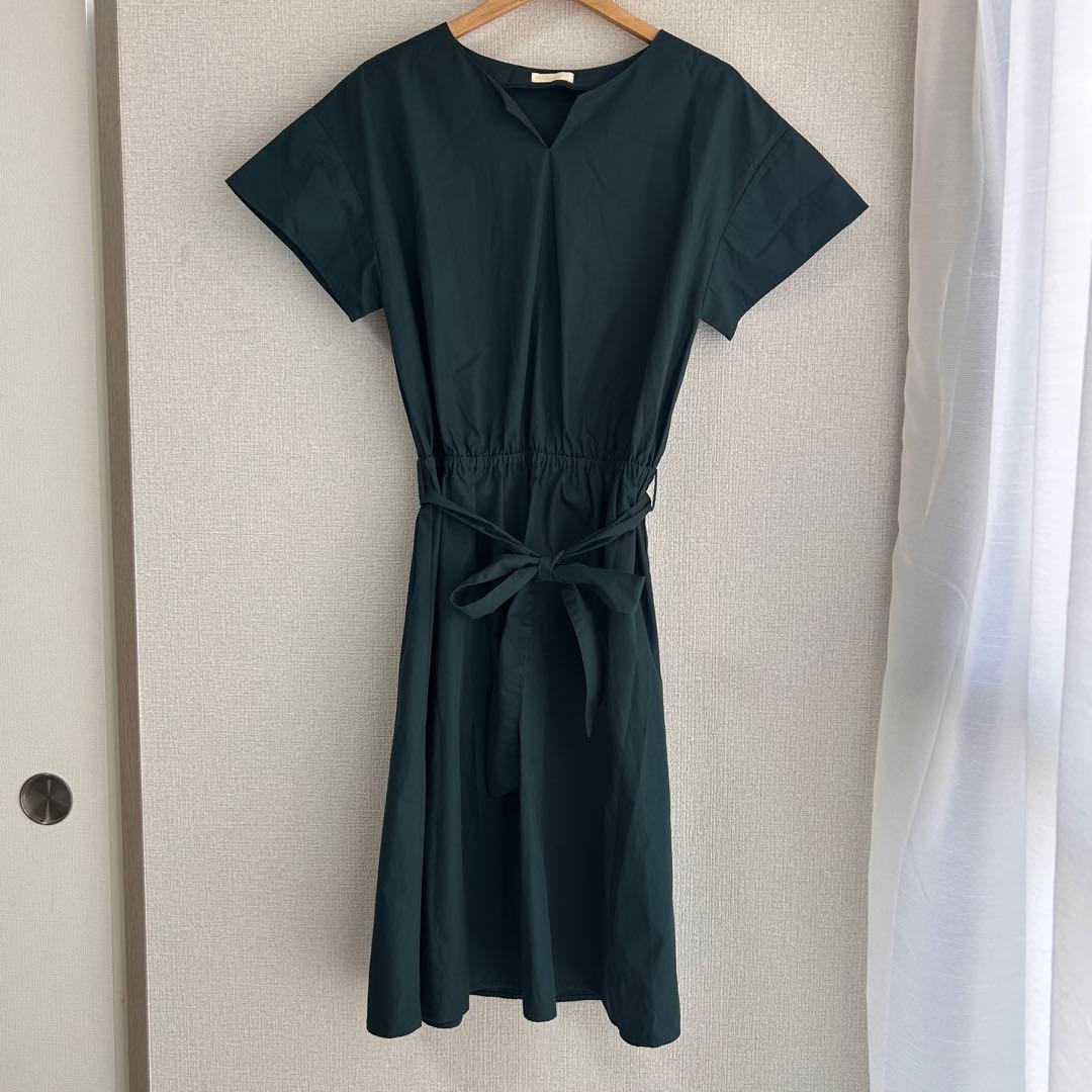 Earth Music Ecology Dress Long Dress Dark Green Short Sleeve F