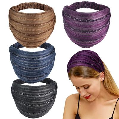 Diadema de Encaje para Mujer Bandas Anchas de Encaje para el Cabello Tocado Moda Diademas con Purpurina Accesorios para el Cabello para Mujeres Niñas