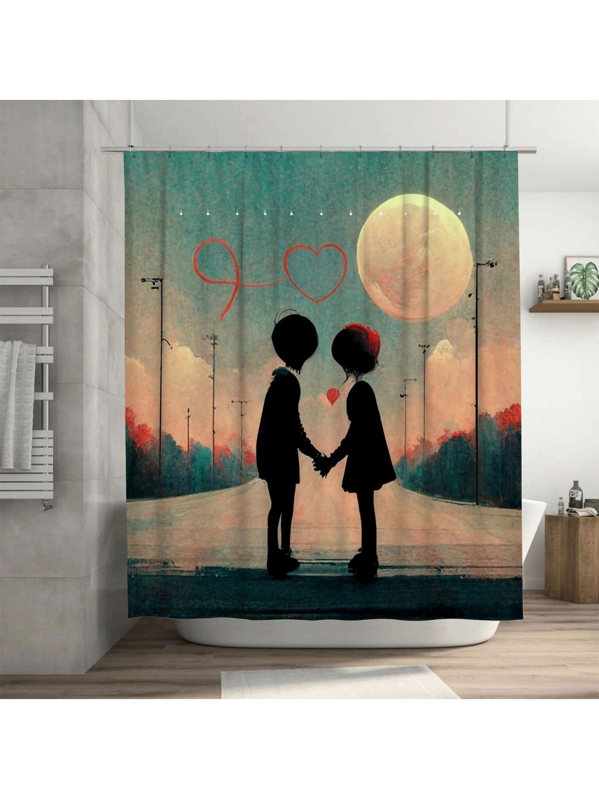 

Romantic Couple Under the Moon Shower Curtain | Artistic Bathroom Decor 90X180cm