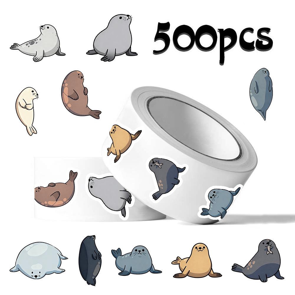 500 Süße Seehund-Sticker/Rolle - DIY-Tagebuch, Schreibwaren, Handy-Dekorationsband