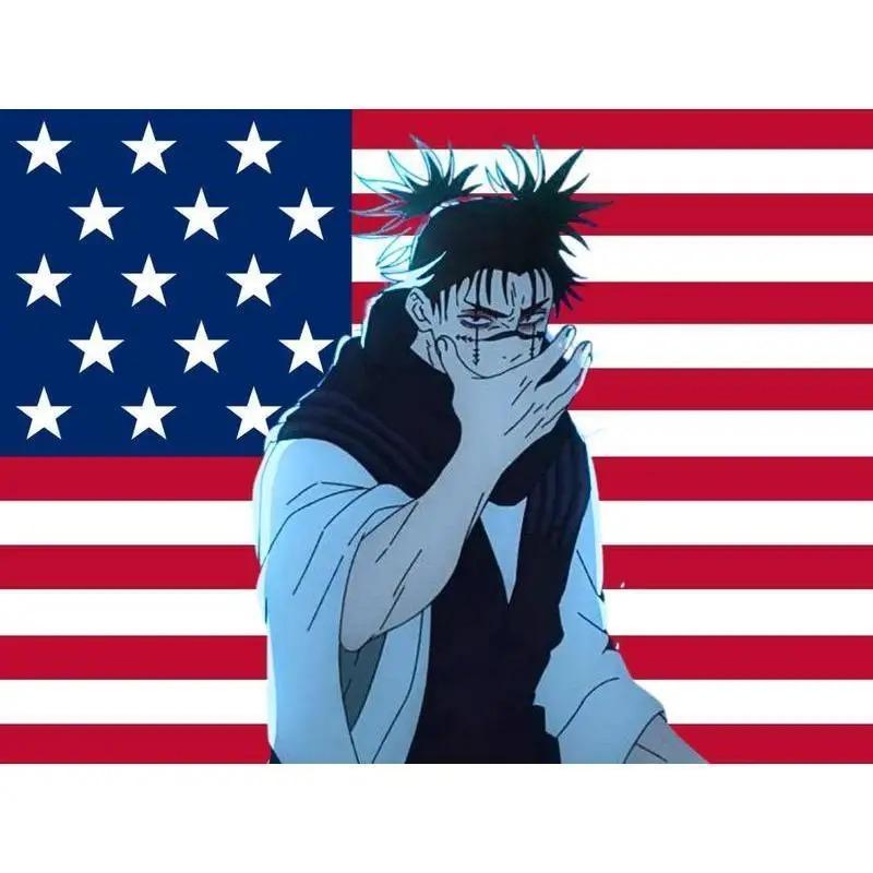 Jujutsu Anime American Flag Tapestry Cool Anime Character Pattern Tapestry Suitable for decorating bedrooms and dormitories for