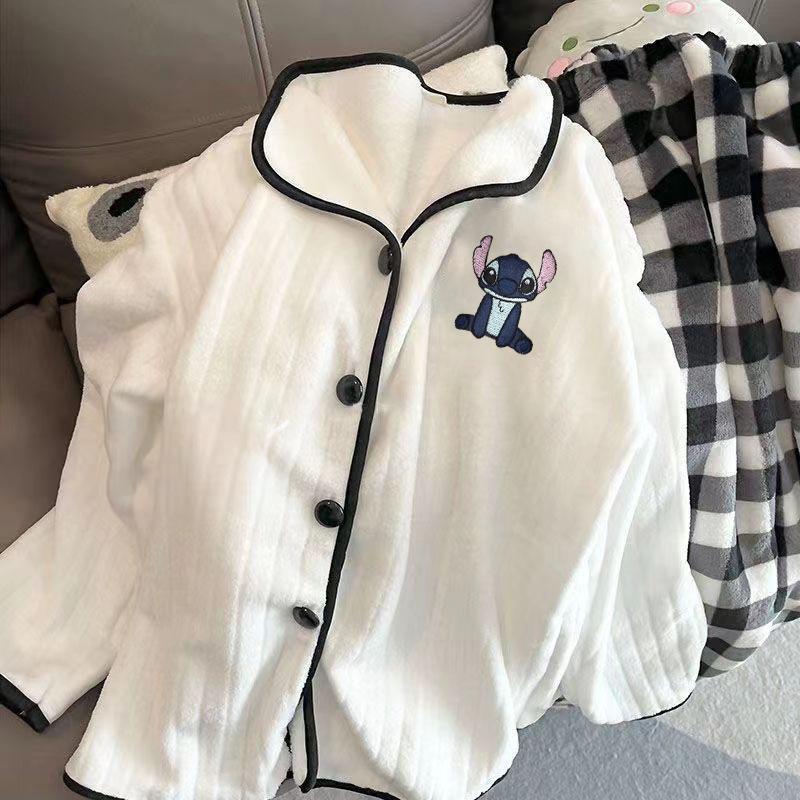 

Pajamas for Women in Autumn and Winter Plus Velvet Thickened Small Fragrance Style Simple Plaids Can Be Worn Outside Ins XL