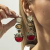 Ethnic Long Floral Earrings Women Retro Bohemian Zircon Angola Red Stud Earrings Design Fashion Elegant Accessory Vacation Gift