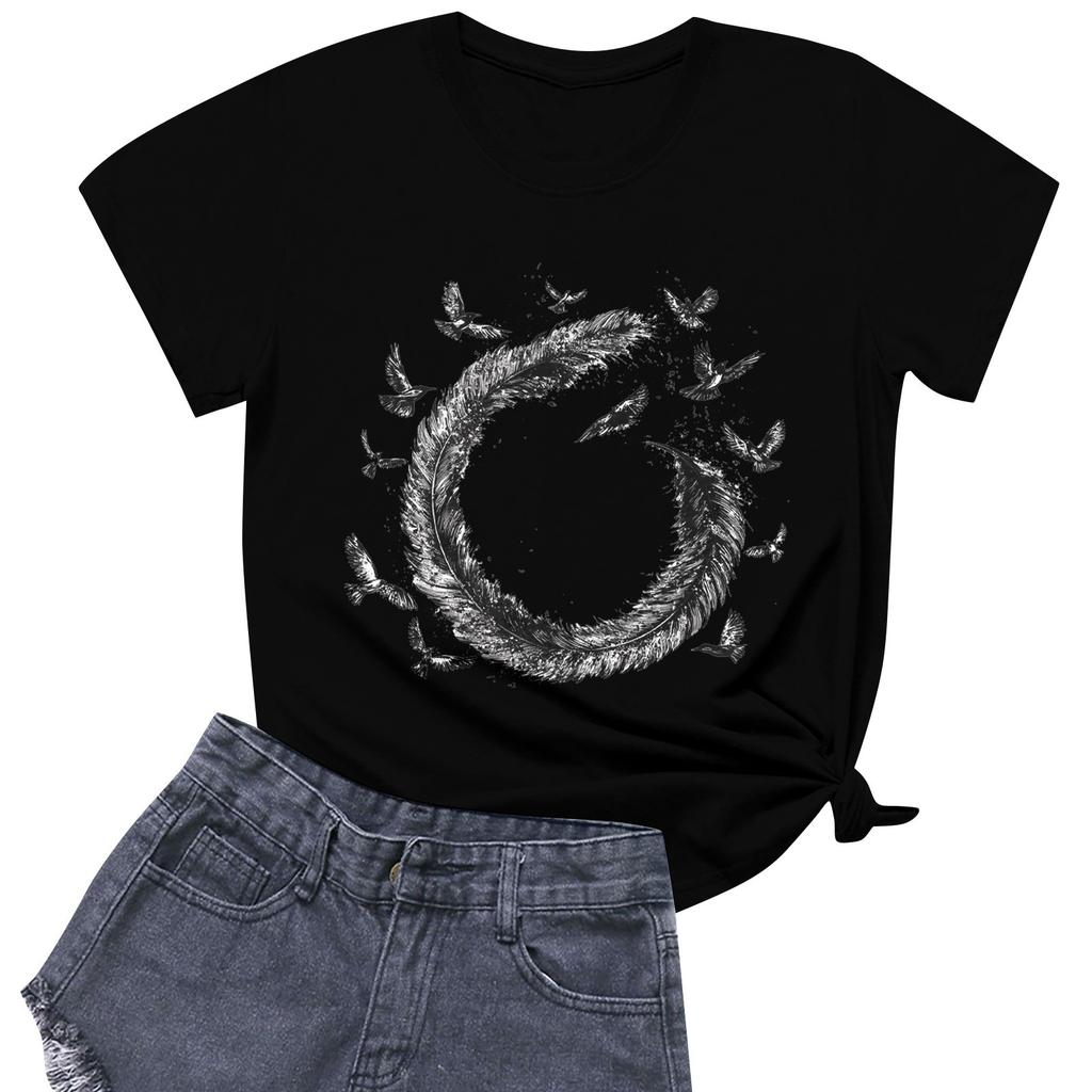 Women's Fashion Casual Printed Short Sleeve Round Neck Pullover Tops