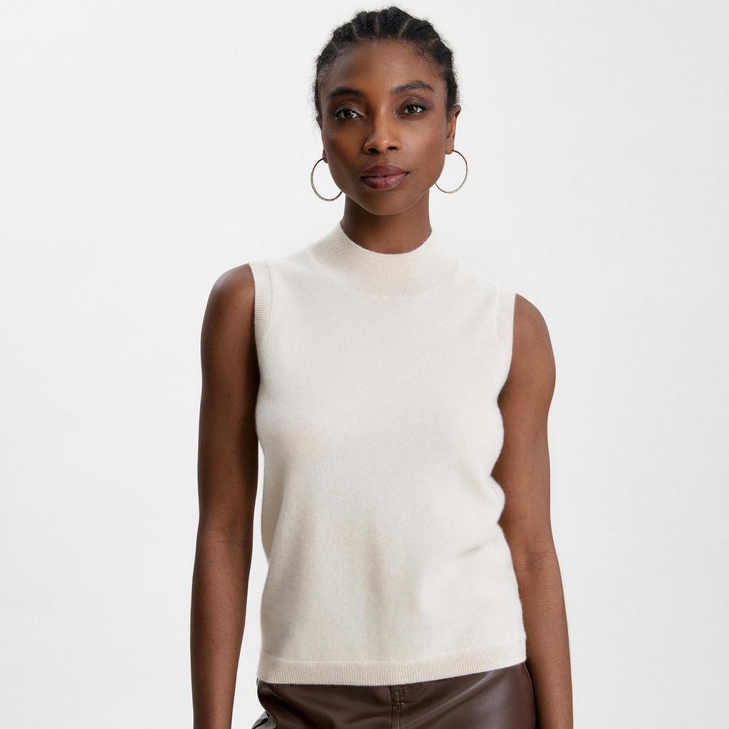 Lekasha Women's Cashmere Half-High Neck Solid Pullover Knit Vest Tank Top