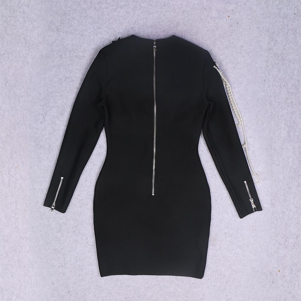 2024 Euro-American Beaded Sleeve Slim Bodycon Mini Dress