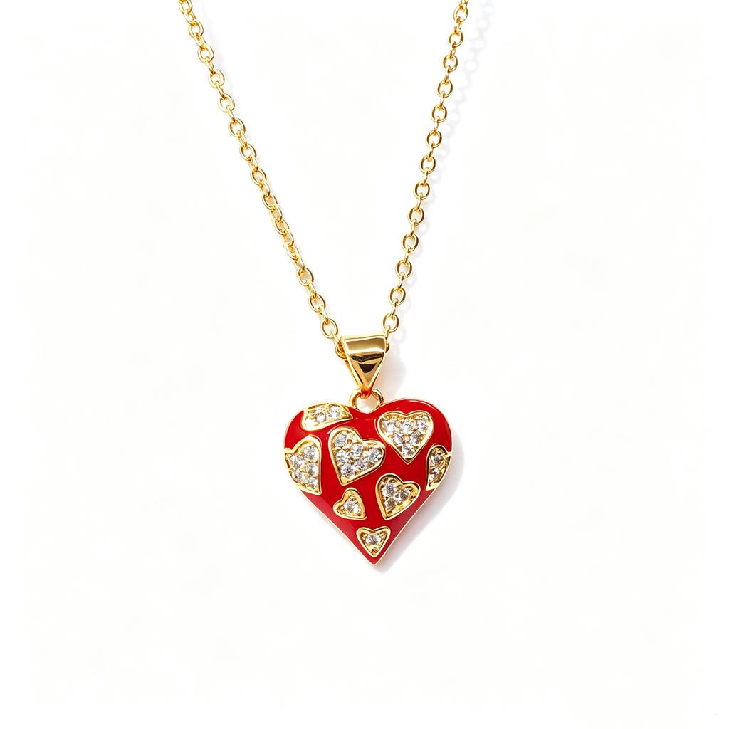 Stainless Steel Chian Red Green Zircon Flowers Pendant Necklace For Women New Luxury Girls Lucky Chain Birthday Jewelry Gifts