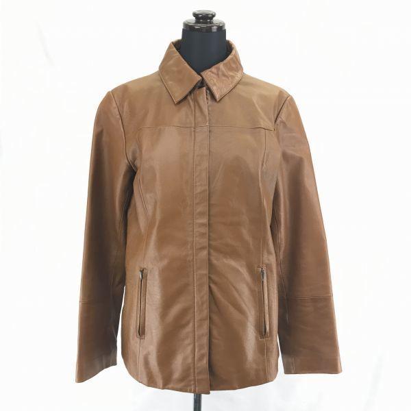 

MUJI Goat Leather Jacket Hidden Buttons Spring Hook Zip Pockets Camel Women s L(USED)