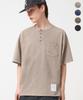 TRILLION Vintage Work Patch Pigment Henley Neck Short Sleeve_4Color