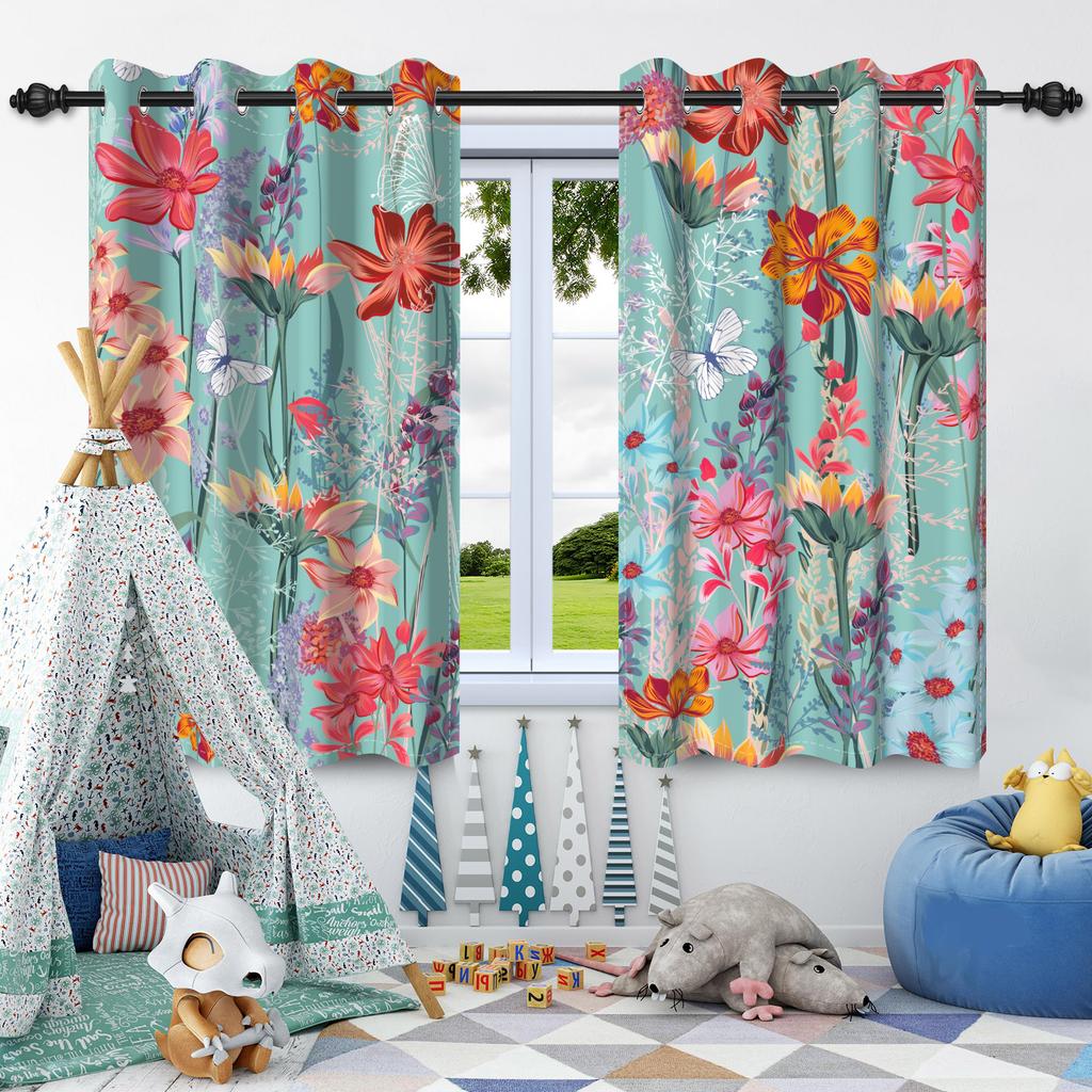 2pcs Luxury Boho Flowers Window Curtains for Home Bedroom Living Room Drakening Heat Insulation Noise Reduction Blackout Drapes