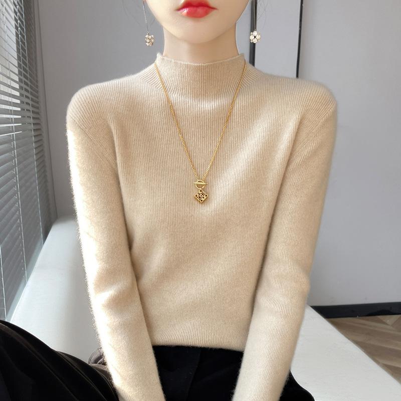 INDFS Женская мода Повседневный Осень Зима Однотонный Принт Длинный Рукав Полуводолазка Свитера M бежевый 1284₽