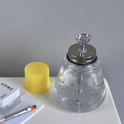 180ml Clear Glass Pump Dispenser for Nail Polish Alcohol Makeup Remover - Push Down Refillable Liquid Cleanser Storage Bottle