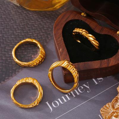 Geometric Broken Ring Titanium Steel Plated 18K Real Gold Index Finger Ring Jewelry