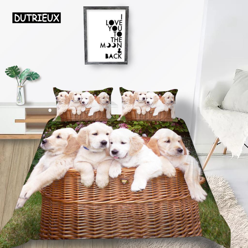 

Комплекты постельного белья с изображением животных и собак, 3D, милые модные пододеяльники для собак, размер Queen King Twin, милые домашние собаки для детей и взрослых, украшение детской комнаты EU single(135x200cm)
