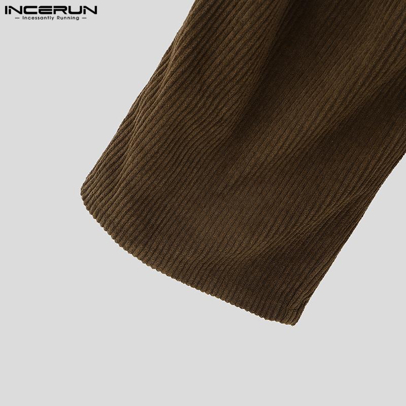 INCERUN Men Zipper High Waist Long Corduroy Casual Wide Leg Pants With Pockets