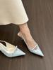 Black patent leather pointed high heels women's bag head sandals women's spring and summer bow thin heel empty shoes
