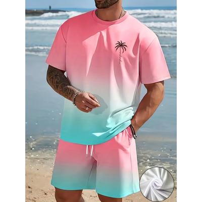 Men's Fashionable Two-piece Round Neck Short-sleeved Shorts Set, Summer Casual and Comfortable Sportswear for Men