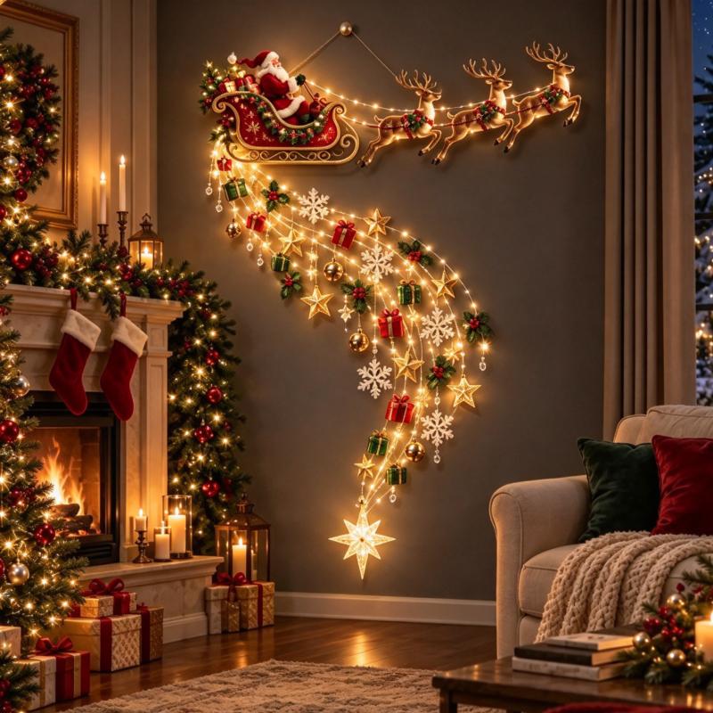 Christmas Led Wall Light Hanging Ornament Xmas Santa Reindeer Snowman Gift Home Party Decoration