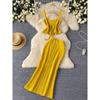 Women's Holiday Wear Summer Knitted Two-Piece Hollow Out Strap Stylish Sling Tops High Waist Long Skirt