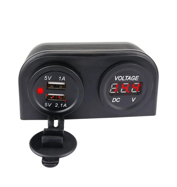 2 Holes Tent Base 3.1A Dual USB Car Charger LED Digital Voltmeter for Motorcycle Boat Marine ATV RV