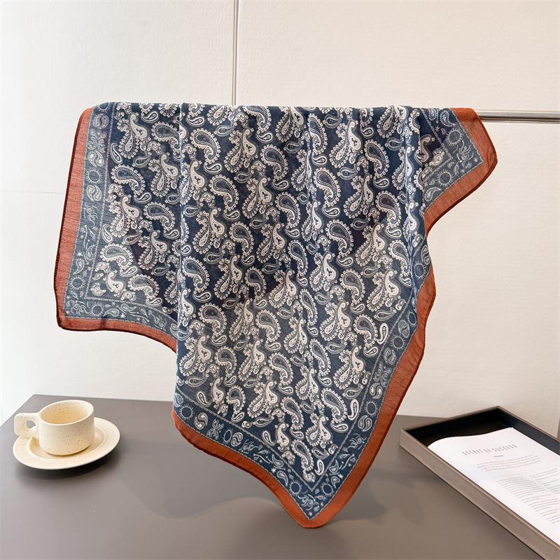 2024 Luxury Animals Floral Print 70cm Cotton Velvet Square Scarf for Women Soft Neckerchief Lady Hijab Neck Tie Hair Headbands