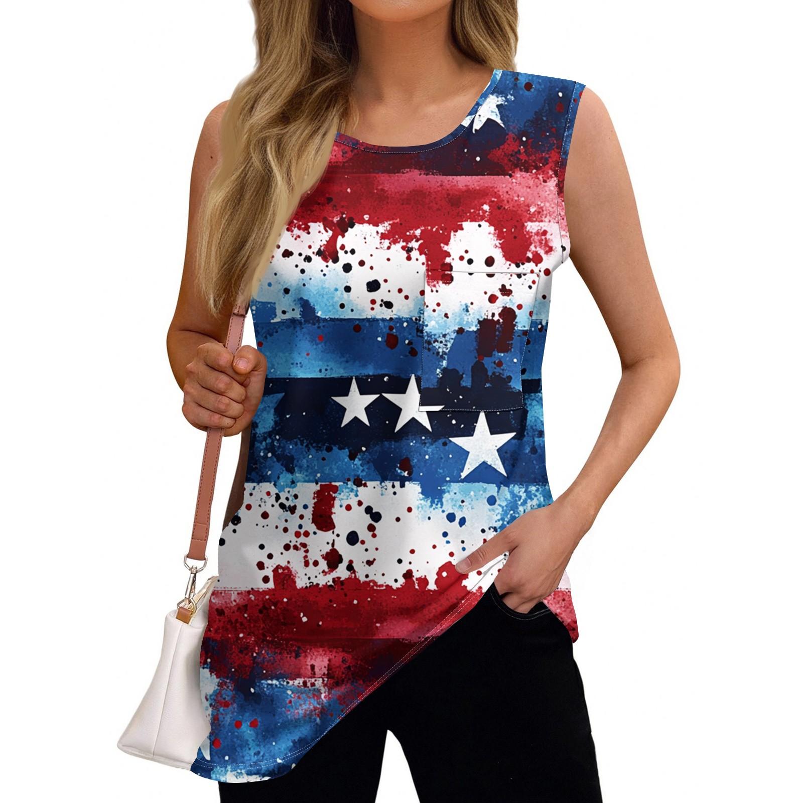 

Жіноча модна футболка без рукавів з принтом до Дня Незалежності M