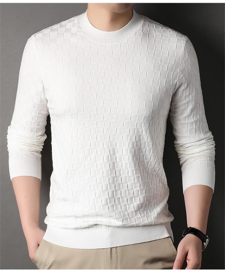 

Осенний вязаный свитер мужской повседневный круглый вырез средней теплоты премиум трендовый свитер мужская одежда M белый