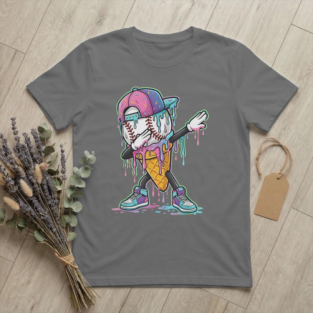 Unisexs Baseball Sport Ice Cream Drip T Shirts Funny Meme Cotton Clothing Cool Short Sleeve Crewneck Tee Shirt Summer TShirt