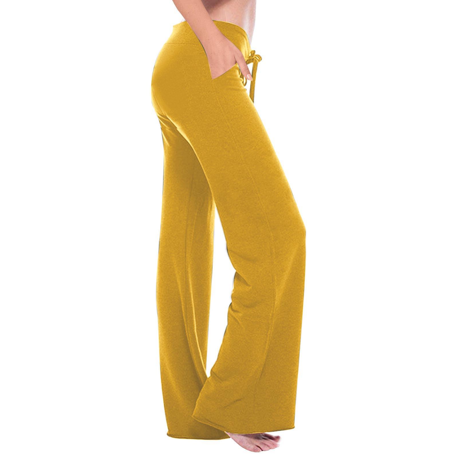 Women s Casual Home Pants Soft Wide Leg Pants With Pocket Loose Yoga Travel Casual Sports Pants XL жёлтый