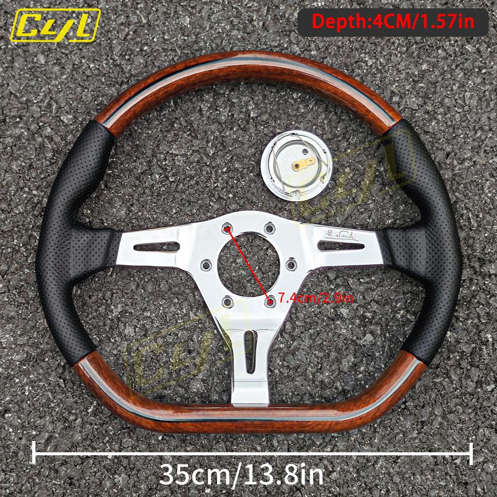 JDM Classic Vintage D Shape Steering Wheel Wooden Sports Steering Wheel for Universal