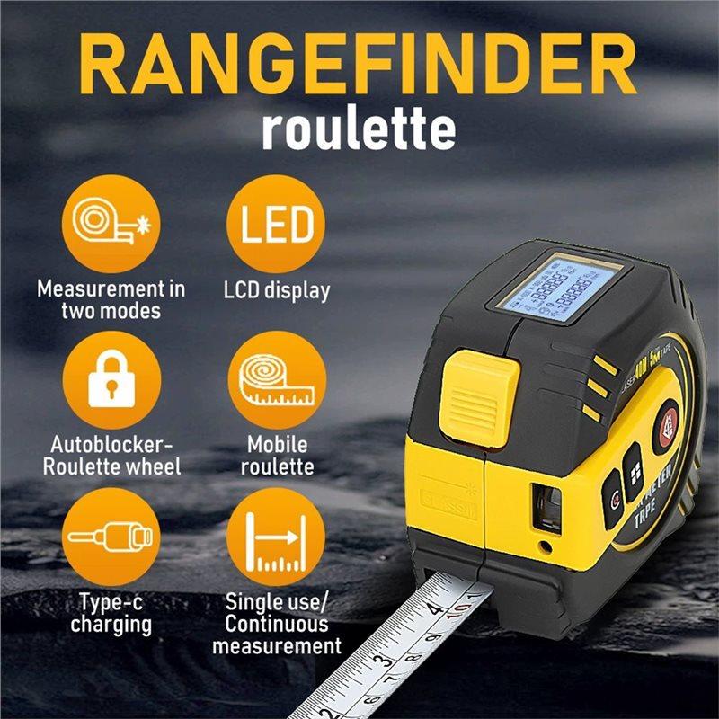 Premium-Laser Tape Measure 2 In 1 LCD Display Laser Distance Meter High-Precision Intelligent Ruler Steel Measuring Tool