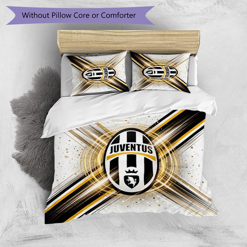 Juventus FC Pattern Printed 3PCS Bedding Set Soft Skin-Friendly Washable Duvet Cover & Pillowcases Set All Season Bedroom