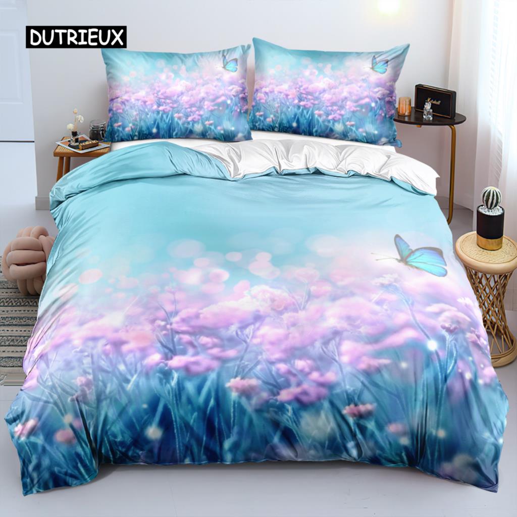 Classic Duvet Cover Sets Flower Blue Gold King,Queen,Full,Twin Double Quilt Covers Pillowcases Bed Linens Bedding Set 260x220cm
