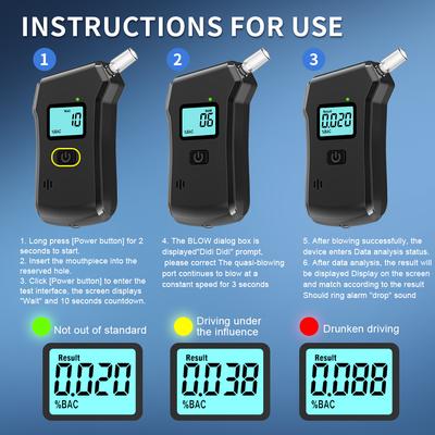 Digitaler Alkoholtester LCD-Bildschirm Atemalkoholtester für Alkohol am Steuer Testgerät mit 5 Mundstücken