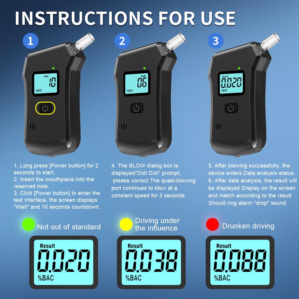 Portable Breath Alcohol Tester LCD Display Alcohol Breathalyzer Drunk Driving Tester Police Alcohol Checker Blowing Detection