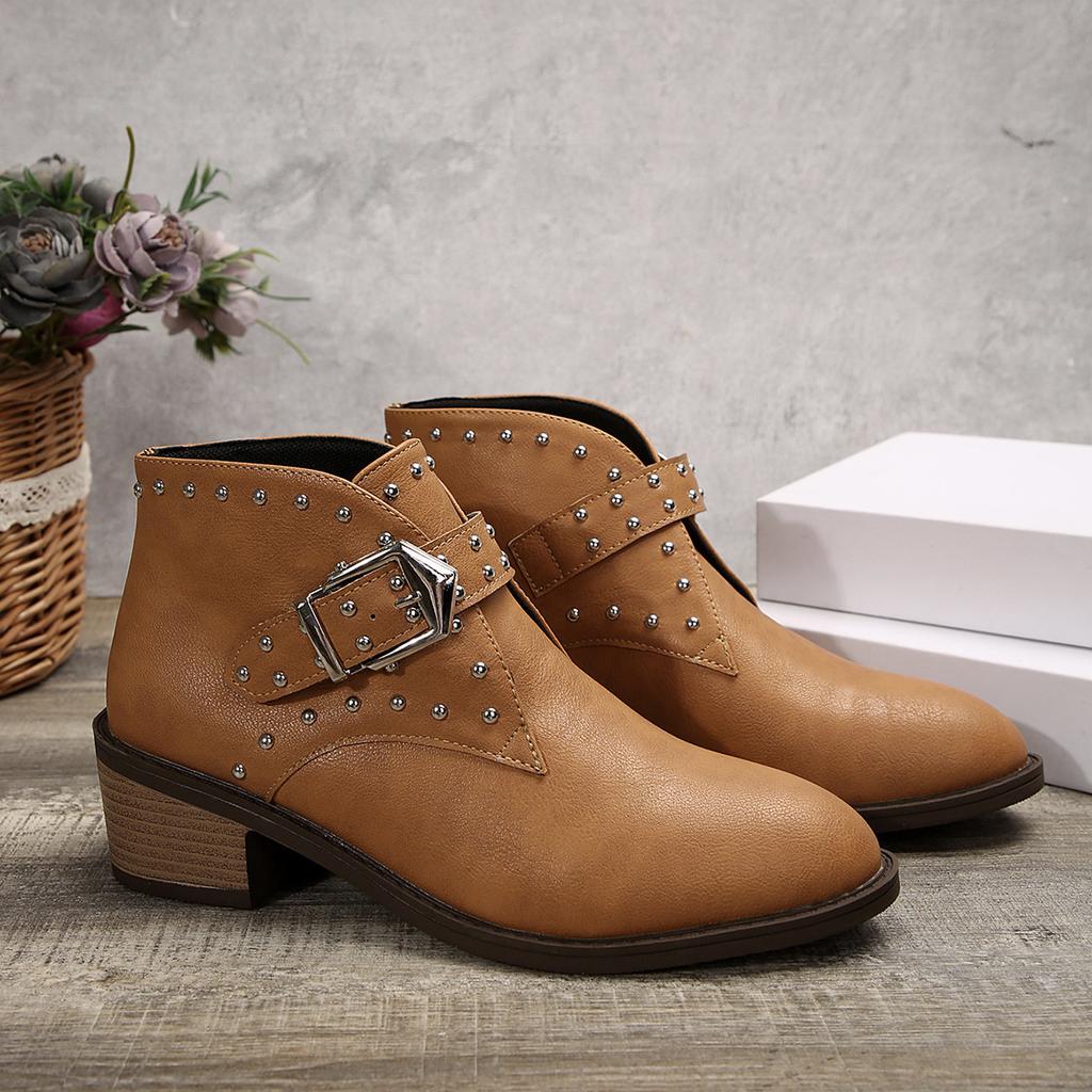 Fashion Plus Size 36-43 Shoes for Women Autumn Winter Women Pointed Toe Leather Comfortable Ankle Boots Casual Rivet Platform Shoes
