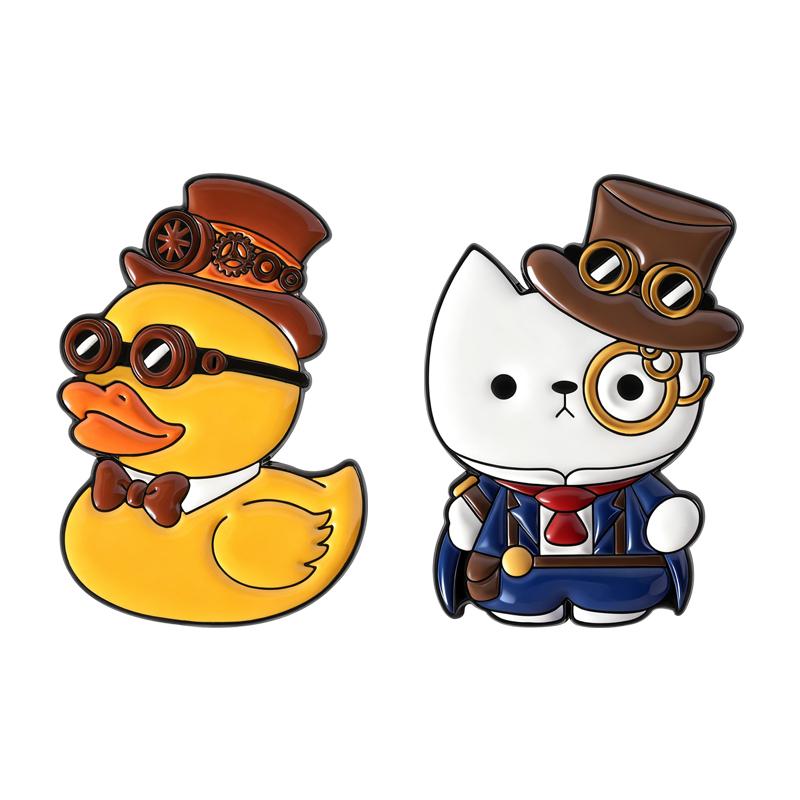 Steampunk Enamel Pins Fun Cute Cat Duck Brooches Lapel Badges Cartoon Cool Animal Jewelry Gift for Kids Friends